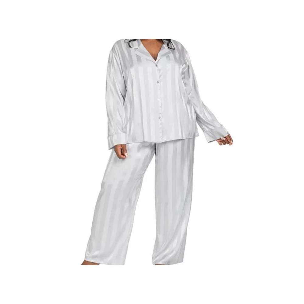 Plus Size Lilac+London Satin Notch Collar Pajama Top‎ & Pajama Bottoms Set New